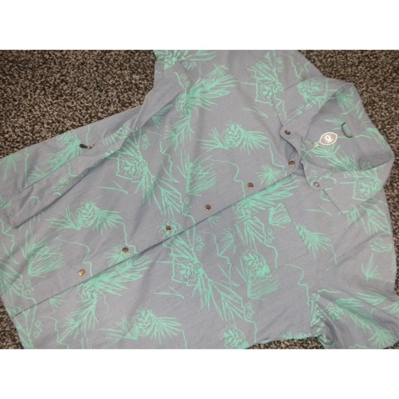 Club Ride Shirt Mens M Blue Tropical Pearl Snap Vented Performance Cycling - Picture 1 of 10